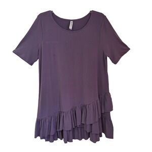 ZENANA OUTFITTERS Pullover Top Womens XL Short Sleeve Ruffled Oversized Purple